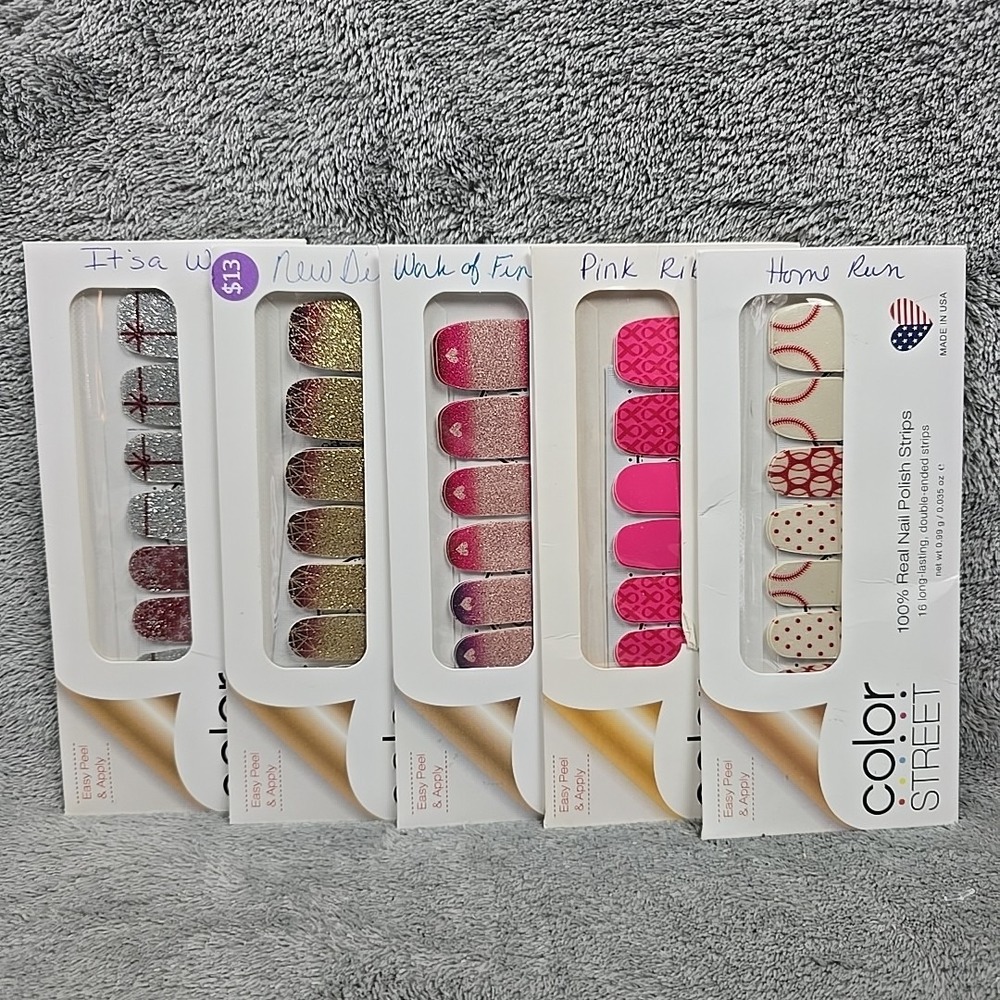 Lot Of 5 Color Street Real Nail Polish Strips Holiday Sports Patterns Retired